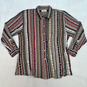 Vintage 90s Coogi Australia Nouveau Collection XL Wavy Stripe Button Up Shirt